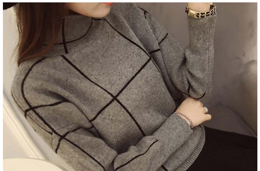 Women's Thick Plaid Turtleneck Sweaters