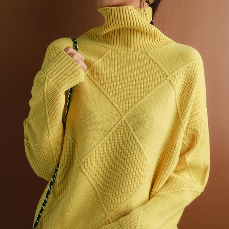 Women's Pure Wool Turtleneck Plus Size Knitted Sweaters