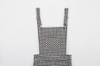 Women's Casual Plaid Jumpsuit – Sleeveless Strappy Romper, Checked Overalls for Everyday Fashion