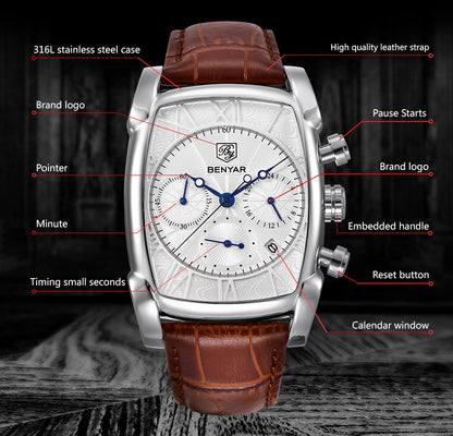 30M Water Resistance Genuine Leather Mens Luxury Quartz Watches