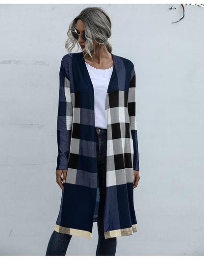 Plaid Fashion Unbuttoned Straight Long Cardigan