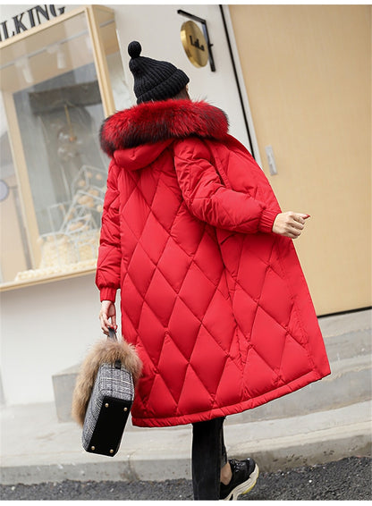 Women's Fur Hooded Slim Long Parka