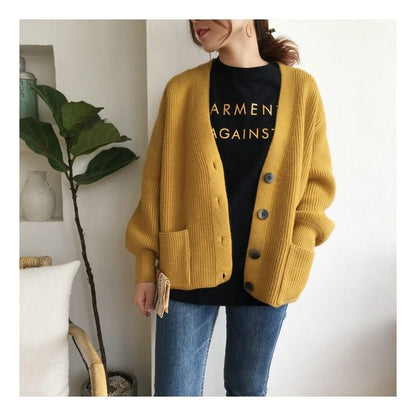 Yellow Single Breasted Cardigan Sweater