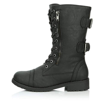 Womens Creative Winter Zip Buckle Military Combat Boots