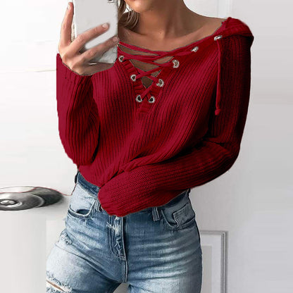 Women's Cross Tied V-Neck Oversized Sweaters