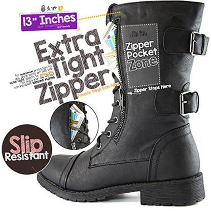 Womens Creative Winter Zip Buckle Military Combat Boots