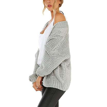 2025 Spring/Autumn Women's Medium-Length Cable Knit Cardigan | Casual Loose-Fit Solid Color Jacket