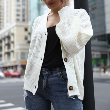 Women Deep V-Neck Knitted Cardigan Sweater