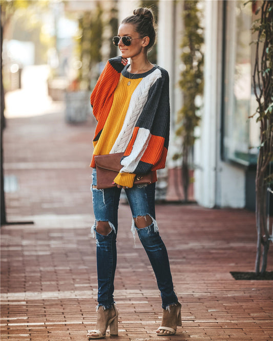 Women's Patchwork Loose Sleeve Sweaters