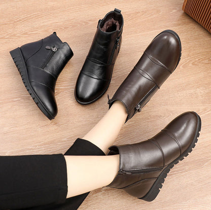 Womens Ankle Zipper Genuine Leather Non-Slip Winter Shoes