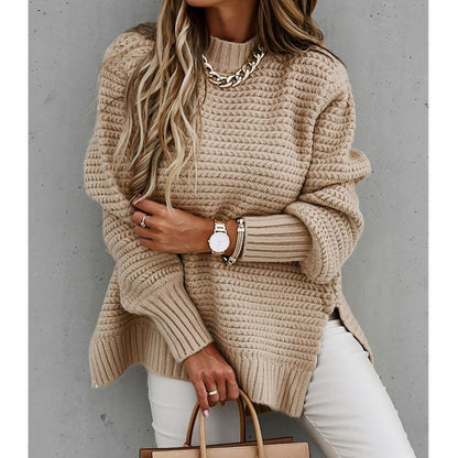 Autumn Winter Mock Neck Batwing Sleeve Women Knitted Sweater