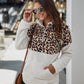 Women Half Leopard Zipper Sweaters