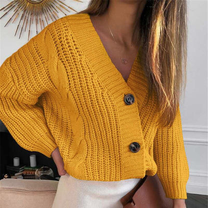 Women's Autumn/Winter New Style Oversized Fried Dough Twist Sweater Cardigan | Loose-Fit Button Thick Knit Cardigan