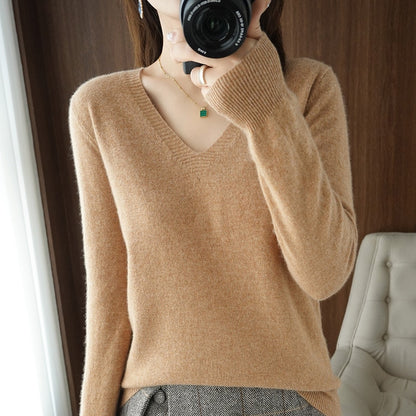 Autumn Winter Knitted Women V-Neck Slim Fit Sweater