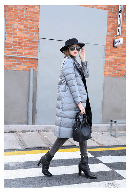 Women Super Long Zipper Stitching Slim Coat