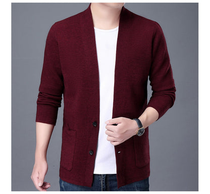 Spring Autumn Men's Thin Sweater Coat – V-Neck Striped Plaid Knit Cardigan with Pockets, Korean Fashion Casual Slim Fit Long Sleeve Top