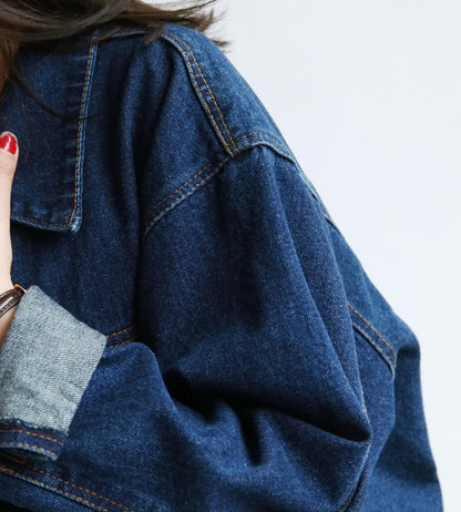 Notched Collar Blue Denim Jacket