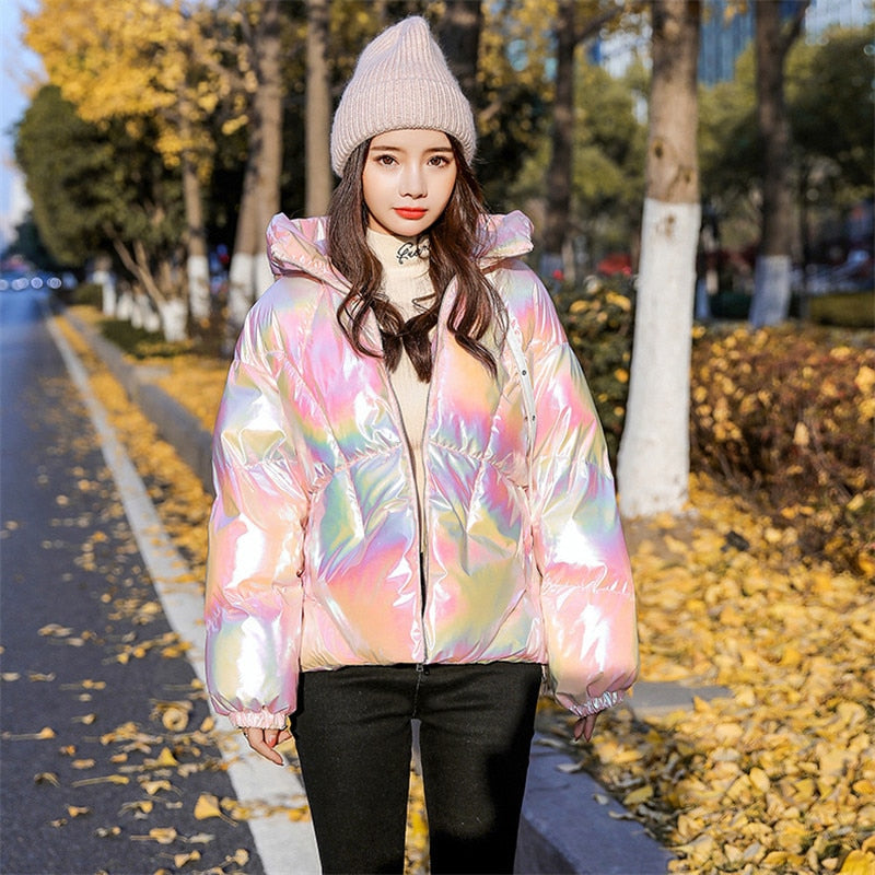 New Winter Style Multi Color Glossy Puffy Women Coats