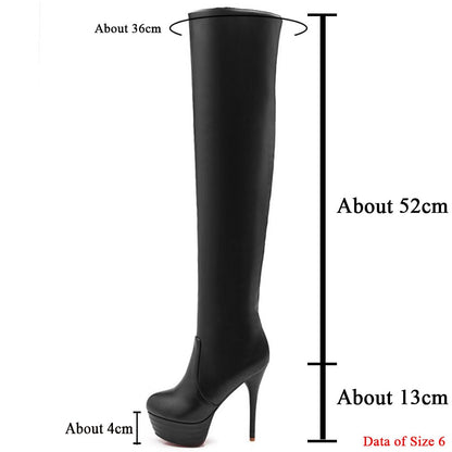 Women's Over Knee High Boots – Pull-On Platform High Heels, Round Toe Party & Cosplay Botas, Big Size Shoes for Women