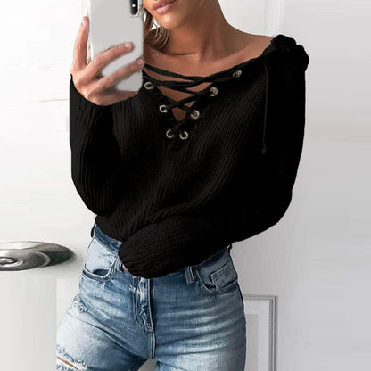 Women's Cross Tied V-Neck Oversized Sweaters