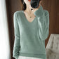 Autumn Winter Knitted Women V-Neck Slim Fit Sweater