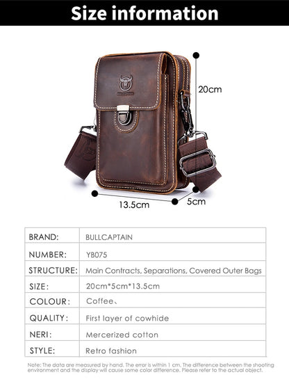 Multi-Functional Crazy Horse Leather Phone Waist Bag for Men – Cowhide Crossbody & Belt Bag