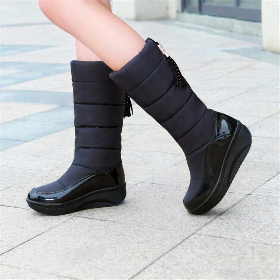 Womens Warm Leather Snow Knee High Boots Shoes