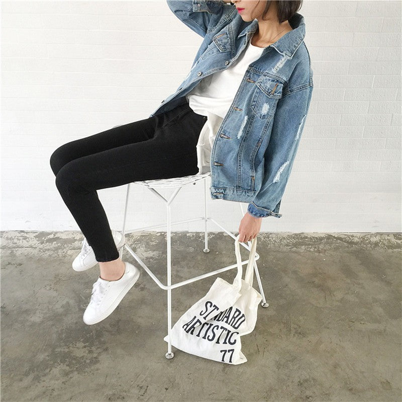 Basic Style Ripped Cool Denim Jacket For Women