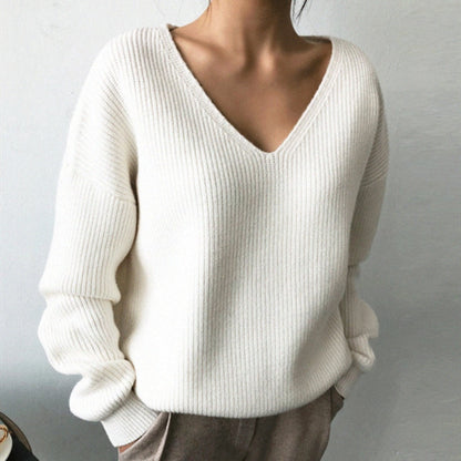 Women's Loose Style V Neck Sweaters