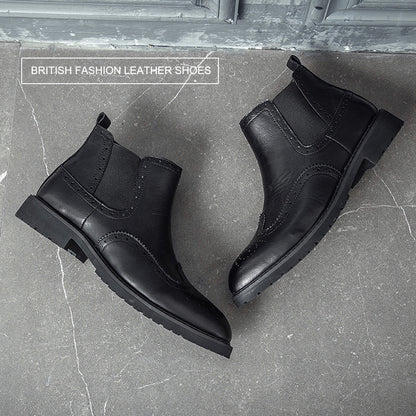 Mens Full Black Front Zipper Ankle Boots