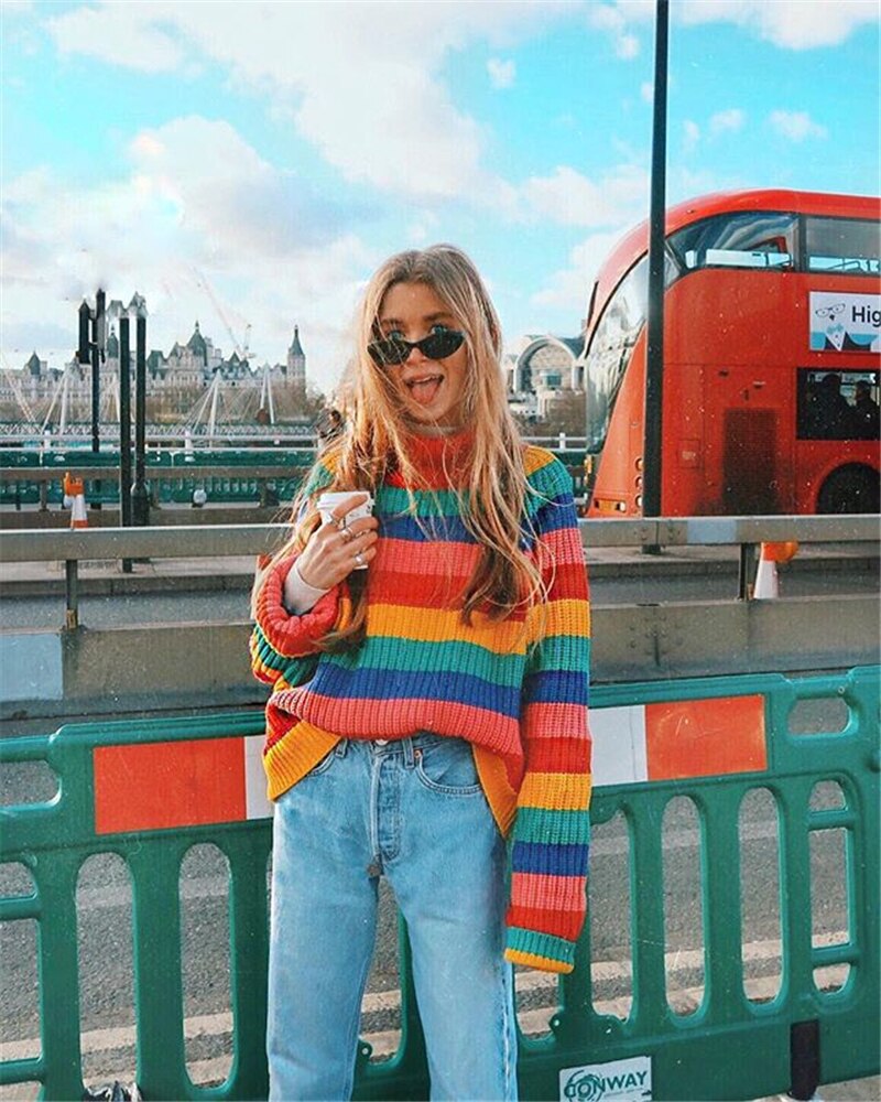 Rainbow Colors Knit Oversized Sweaters