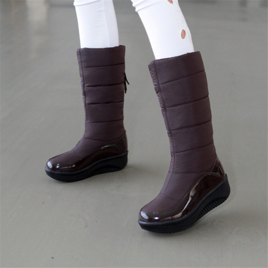 Womens Warm Leather Snow Knee High Boots Shoes