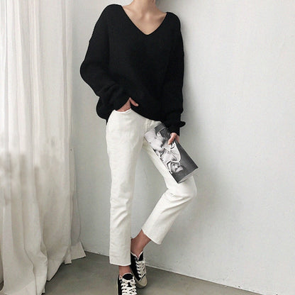 Women's Loose Style V Neck Sweaters