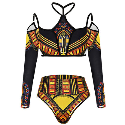 Womens Long Sleeve Creative Sexy African Style Bathing Suit Bikini