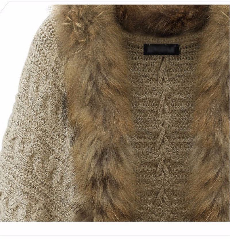 Fur Batwing Sleeve Cardigan Sweater