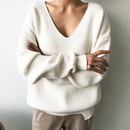 Women's Loose Style V Neck Sweaters