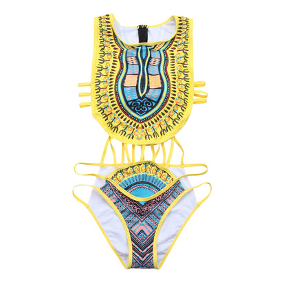 Sexy Women's Ethnic Floral Swimsuit | African High-Waist Printed Bikini Set, Cover-Up Swimwear for Beachwear