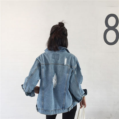 Basic Style Ripped Cool Denim Jacket For Women