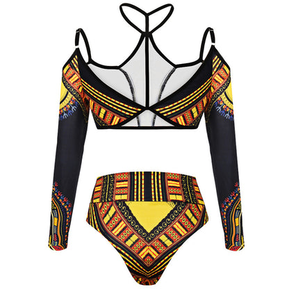 Womens Long Sleeve Creative Sexy African Style Bathing Suit Bikini