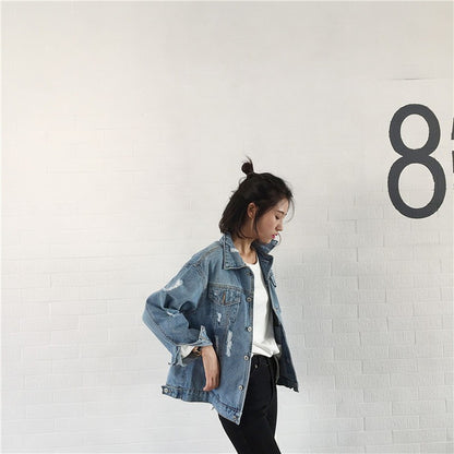 Basic Style Ripped Cool Denim Jacket For Women