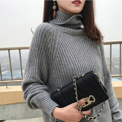 Women's Turtleneck Sweater – Loose Fit Warm Knit Pullover for Fall/Winter, Candy Colors Korean Soft Casual Jumper