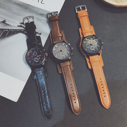 Men's Leather Strap Quartz Analog Watches