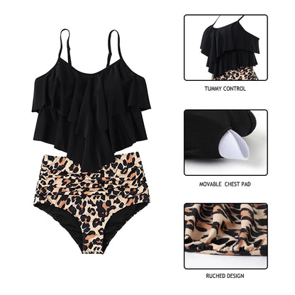 Leopard Bottom Brazilian Ruffle Sexy Bikini For Women