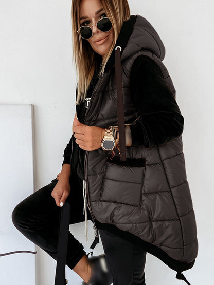 Womens Casual Sleeveless Zip Up Puffer Hooded Jacket Coat