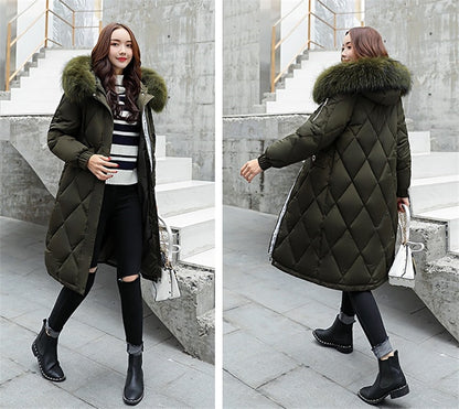 Furry Hooded Slim Long Parkas