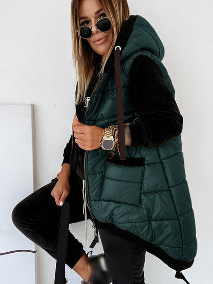 Womens Casual Sleeveless Zip Up Puffer Hooded Jacket Coat