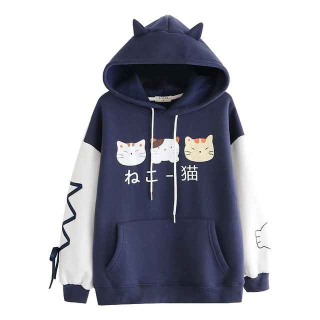 Womens Japanese Graphic Cat Ears Hoodies – 4Colordress