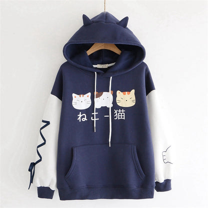 Womens Japanese Graphic Cat Ears Hoodies