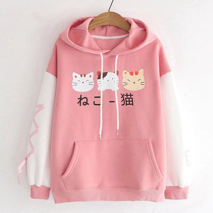 Womens Japanese Graphic Cat Ears Hoodies