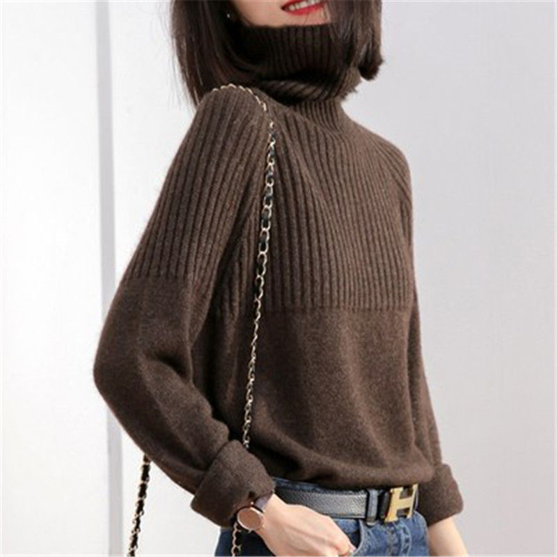 Women's Turtleneck Sweater – Loose Fit Warm Knit Pullover for Fall/Winter, Candy Colors Korean Soft Casual Jumper